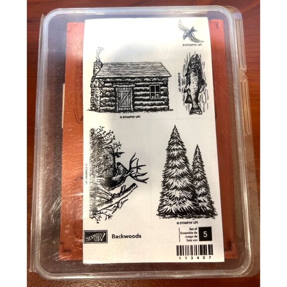 Stampin Up! "Backwoods" Wood Mounted Rubber Stamp Set New Unmounted 113407 - Picture 1 of 2